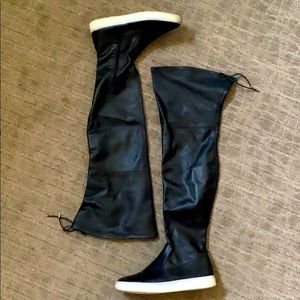 Over the Knee Casual Boots, Black, Size 9